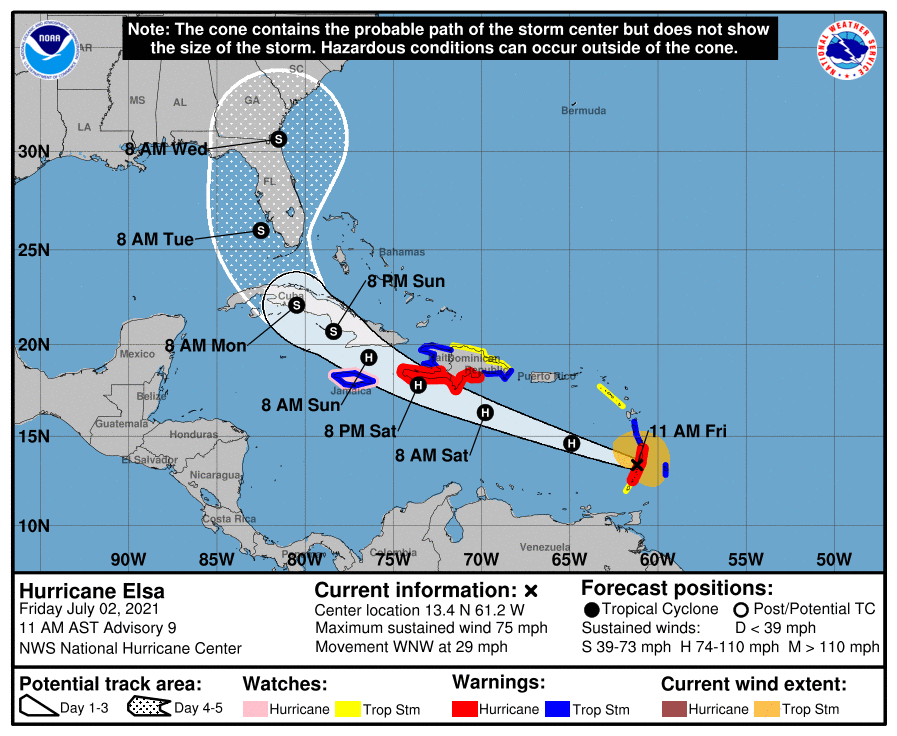 Figure 1 - July 2 11AM NHC Forecast for Elsa