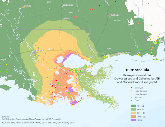 Hurricane Ida - Post-Landfall Wind and Surge Event Sets