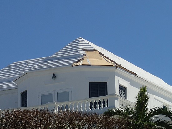 Typical roof damage pattern seen on Bermuda’s residential property. (Source: AIR) 