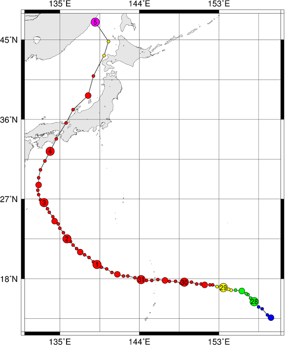 Track of Typhoon Jebi, Digital Typhoon